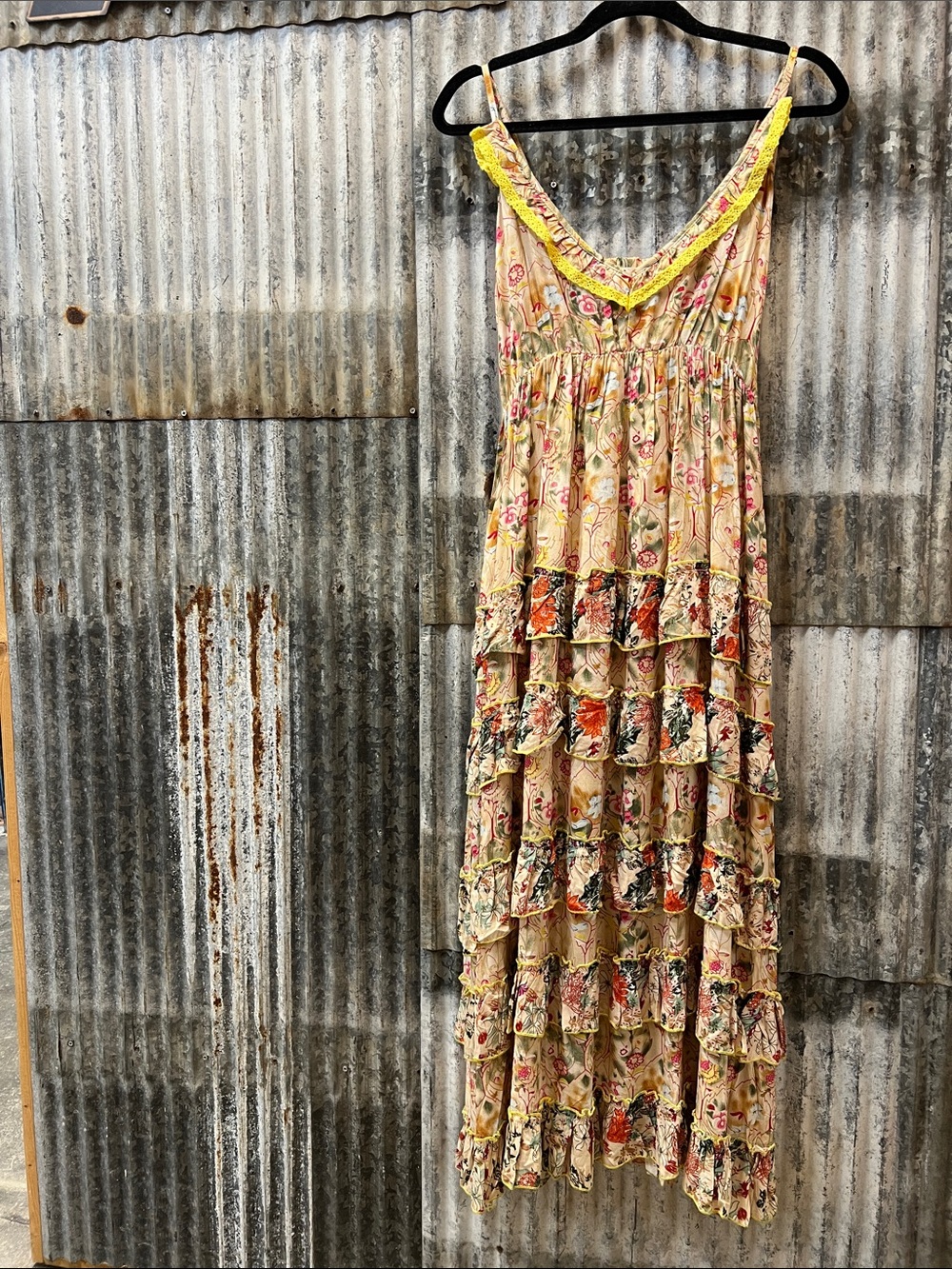 NU Vintage NWT Multi Tiered Floral ruffle Maxi Dress in Cream and Multicolor
